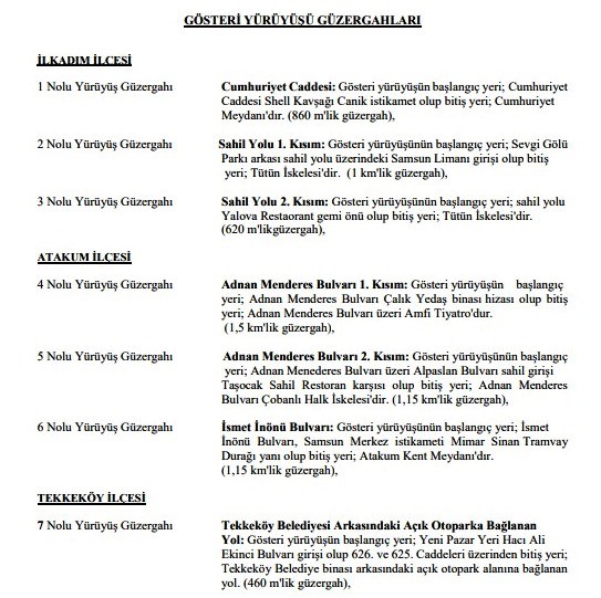 Samsun’da 2026’nın toplantı, gösteri ve yürüyüş alanları belirlendi

