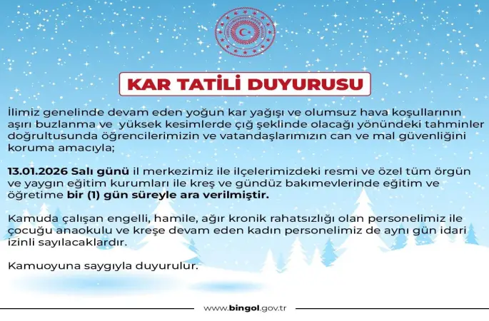 Bingöl’de eğitime 1 gün ara verildi
